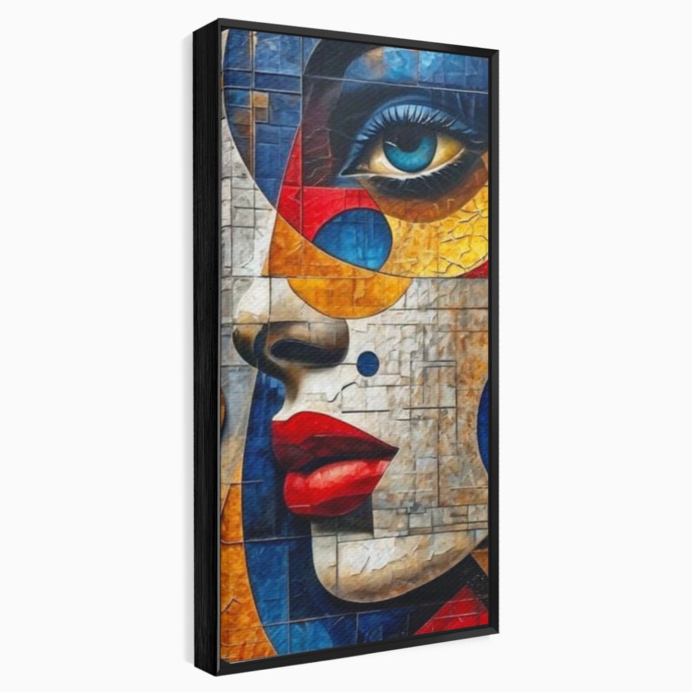Tablou canvas cu tablou canvas cu portret abstract in stil mozaic, in rama de aluminiu negru